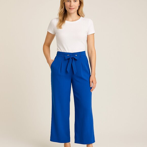 Tahari Royal Blue Wide Leg Pants Size 10 | High Waist & Cropped Fit NWT - Picture 1 of 14
